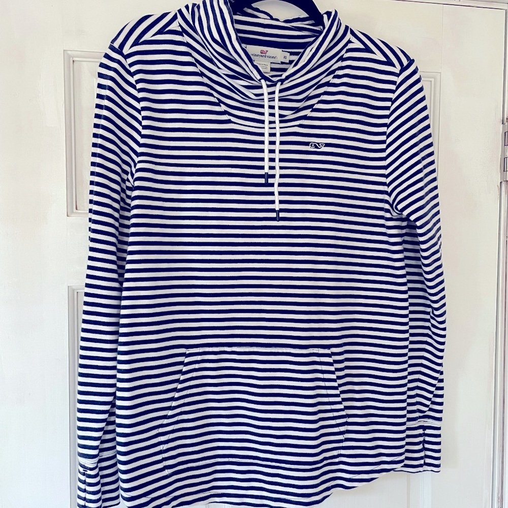 Vineyard Vines Blue and White Cowl Neck Sweater XS